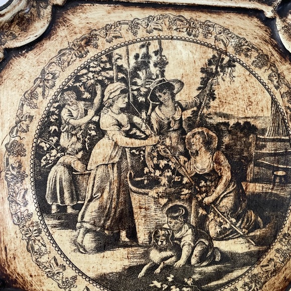 Antique Prints Of Wine Drinking And Culture/ Square Decoration Plate - Picture 2 of 8